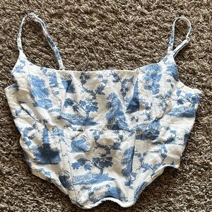 Patterned Blue and White Women's Crop Top